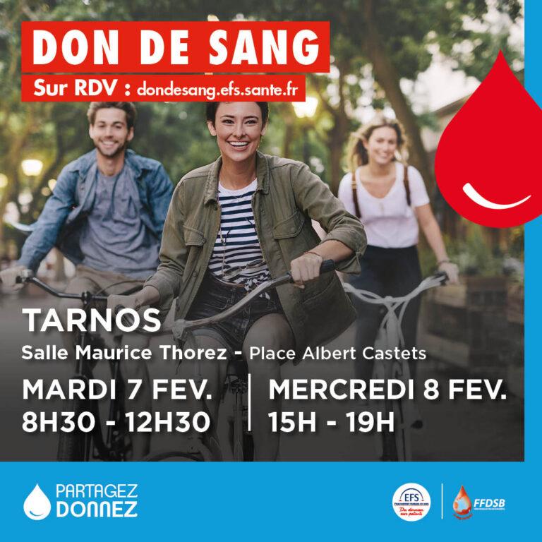 DON DE SANG – TARNOS – mardi 7 et mercredi 8 février