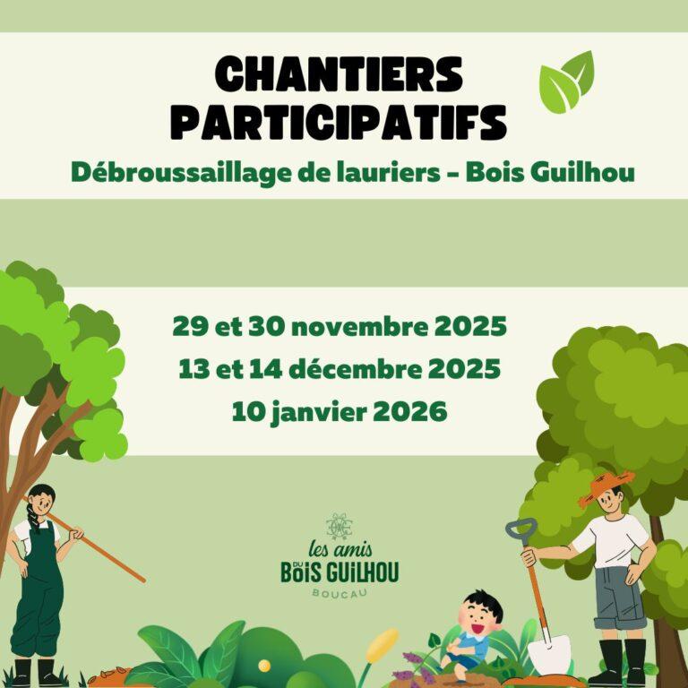 Chantier participatif des Amis du Bois Guilhou : débroussaillage de lauriers