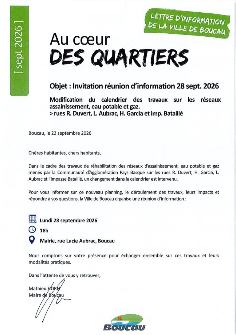 Réunion d&rsquo;information Travaux : lundi 28 septembre
